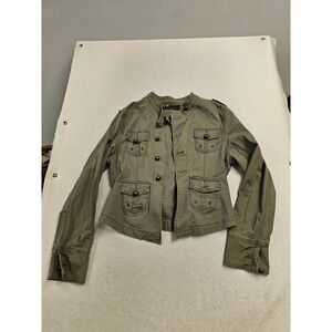 B by Burton Womens Olive Green Military Utility Jacket Cropped Button Front M